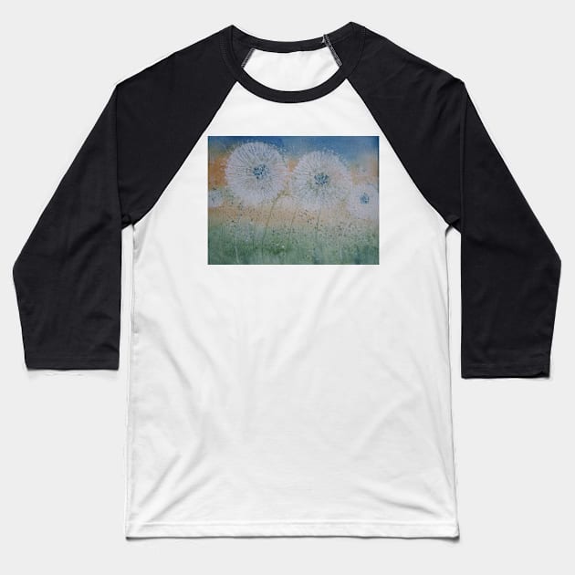 Dreamy Dandelions in a Meadow Baseball T-Shirt by Juliejart